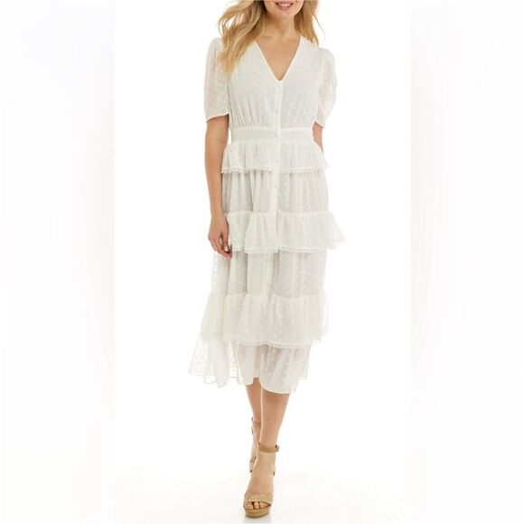 Free the Roses White Ruffle Lace Midi Dress – Anthropologie Size L - Picture 15 of 15